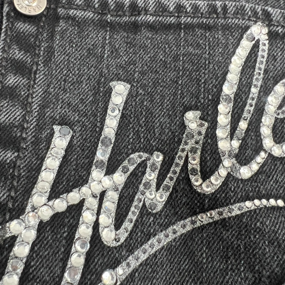 Y2K Harley Davidson Jeans Womens 31"x30 Black Bootcut Stretch Crystal Script - Picture 12 of 12